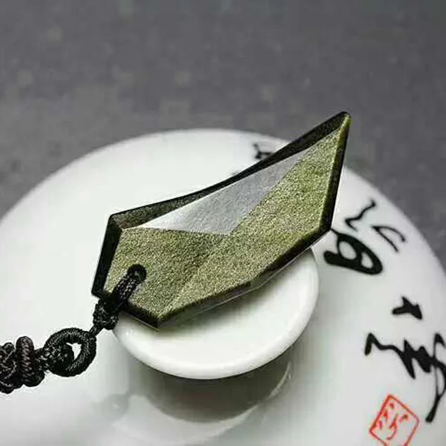 RongDe Drop Shipping Gold Obsidian Wolf Teeth Necklace Pendant Amulet Jade Pendant Fine Jewelry With Chain