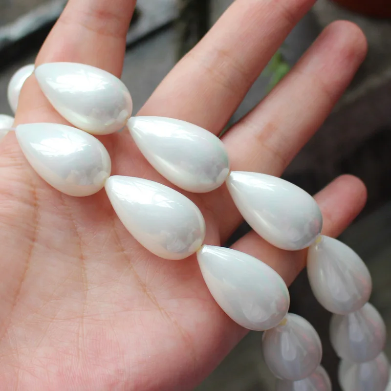 16X28mm White Shell Pearl Water Drop Beads15\