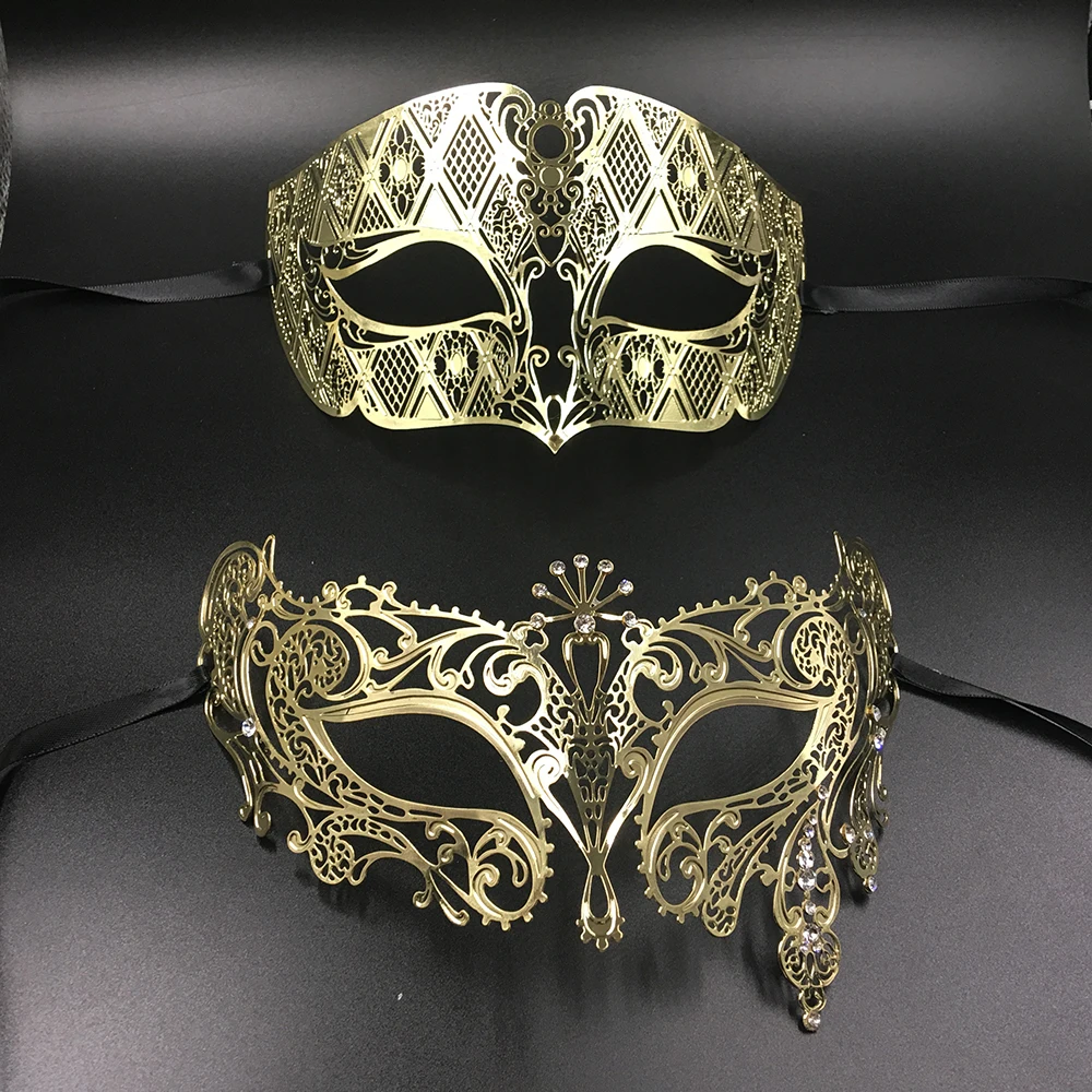 Silver Metal Filigree Men Women Venetian Masquerade Ball Masks Lovers Gold Mardi Gras Shows Ball Wedding Couple Party Mask Set