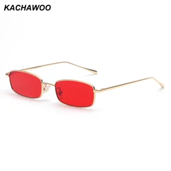 Kachawoo small rectangular sunglasses men retro metal frame gold red men fashion sun glasses for women unisex summer 2018