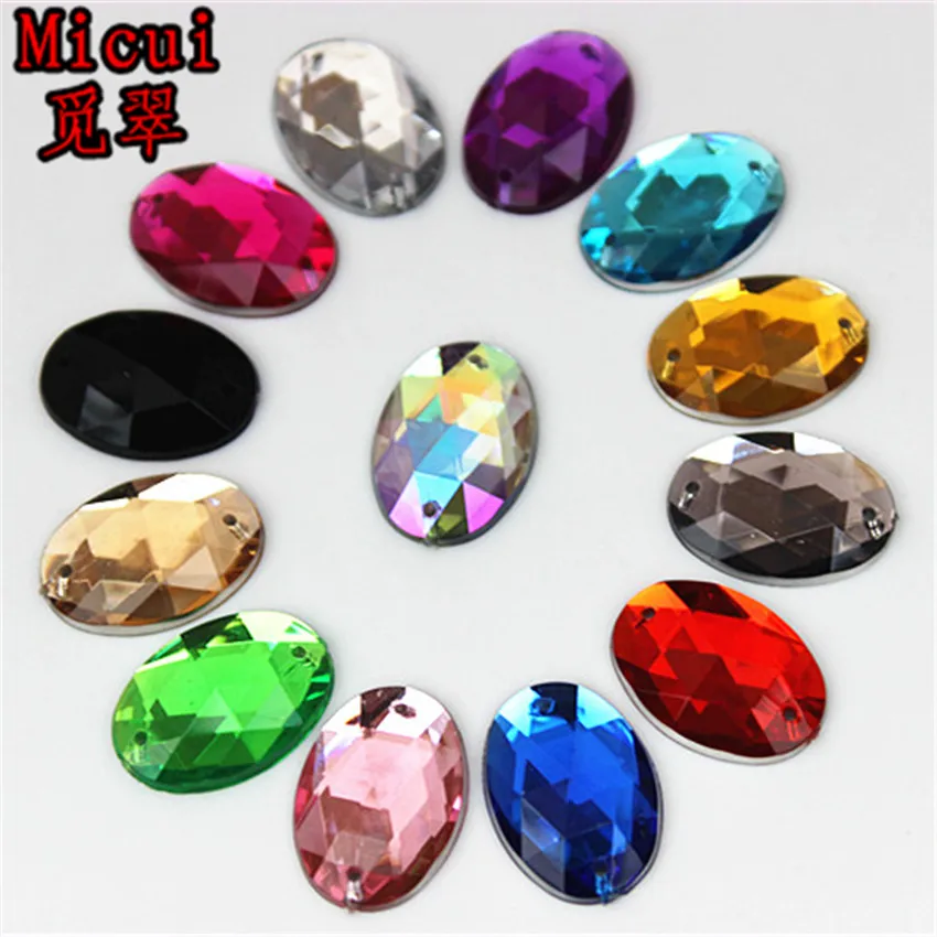 Micui 50PCS 13*18mm Oval Acrylic Rhinestones Crystal Flat Back Beads Sew On Stones For Clothing Craft Decoration MC254