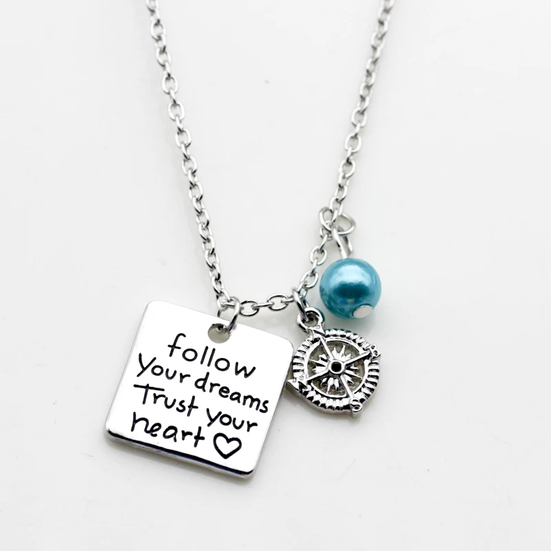 Fashion personality jewelry  Follow your dreams trust your heart compass pearl pendant necklace for Women N258