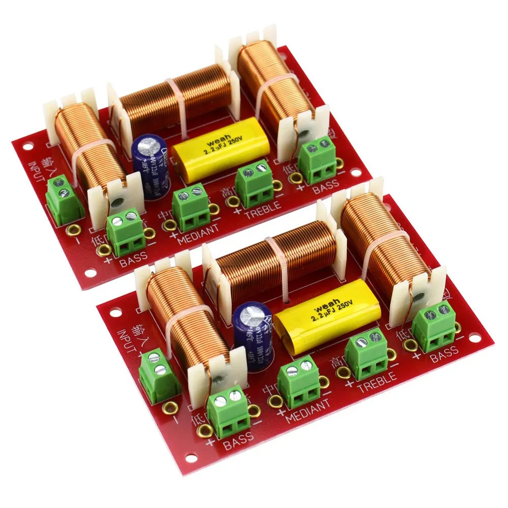 GHXAMP Treble + Midrange + Dual Bass Speaker Crossover Audio 4-Way 3 Way Crossover Speakers Filter Frequency Divider 200W 2PCS