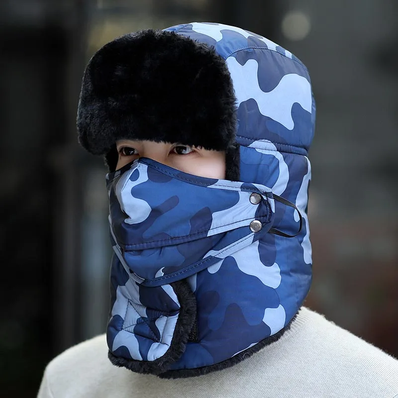 Gorro de bombardero Para Hombre, gorra de camuflaje con máscara de Calavera, estilo ruso, Para exteriores, Invierno