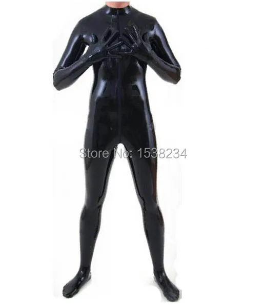 

Latex Catsuit Black front zipper latex suit Unitard Sexy Surf Zentai overall Latex Catsuit feet gloves rubber catsuit