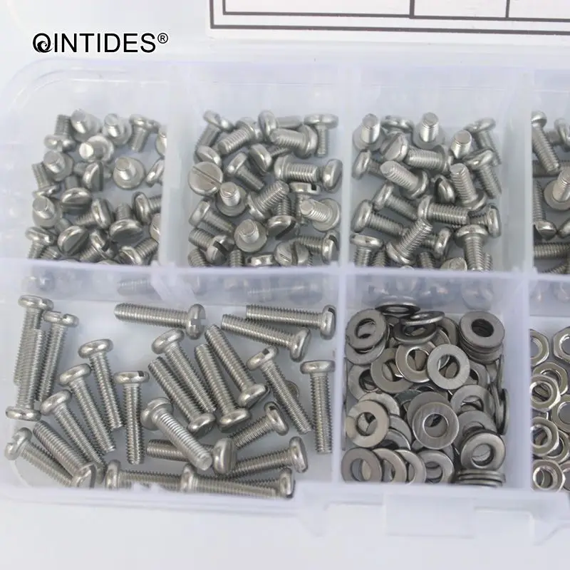 QINTIDES M1.6 M2 M2.5 M3 300 Pieces Mix Slotted pan head screws Assorted kit stainless steel slotted screws machine screw