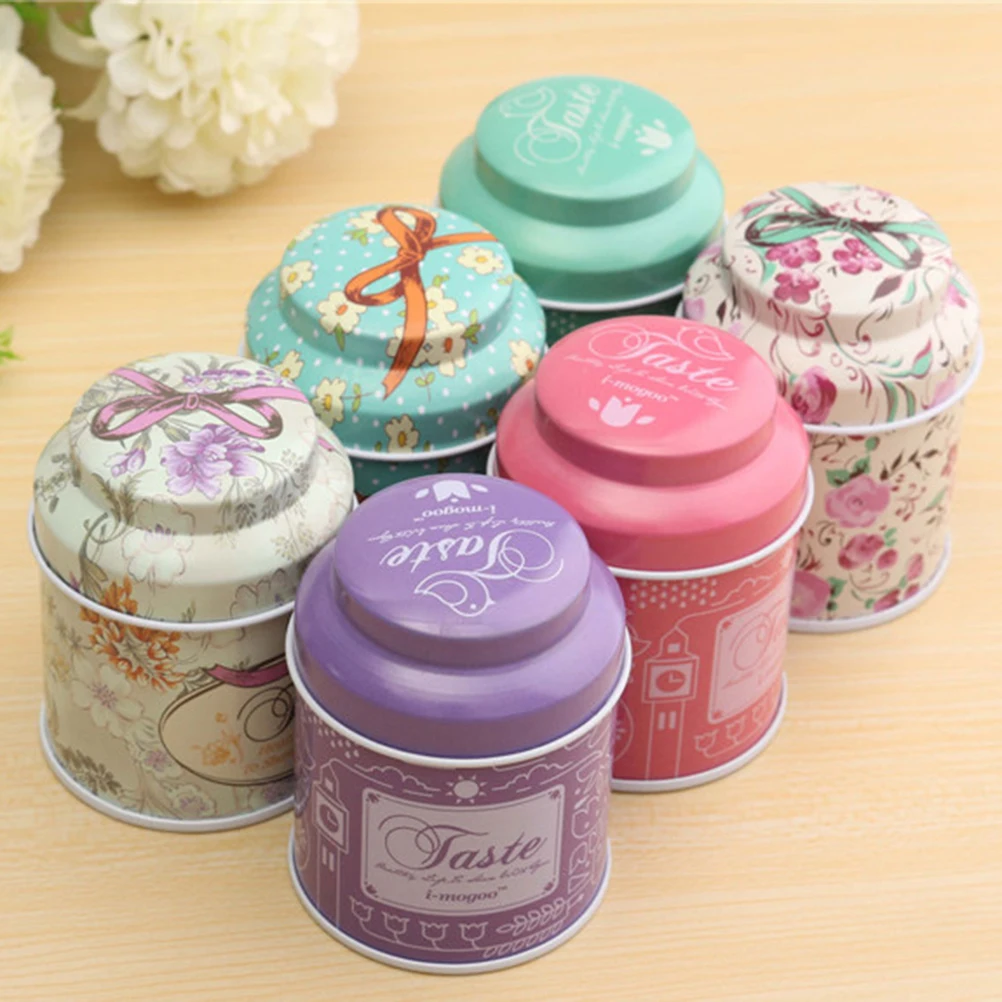 1 Pcs Mini Flower Design Metal Sugar Coffee Tea Tin Jar Container Candy Sealed Cans Box Random Color 7x5.5CM Small Storage Box