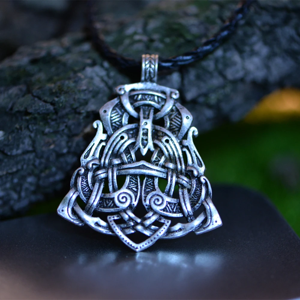 1pcs Langhong Legendry Nordic Viking Pendant Necklace The Scandinavian Double Dragon pendant Necklace Norse Jewelry Talisman