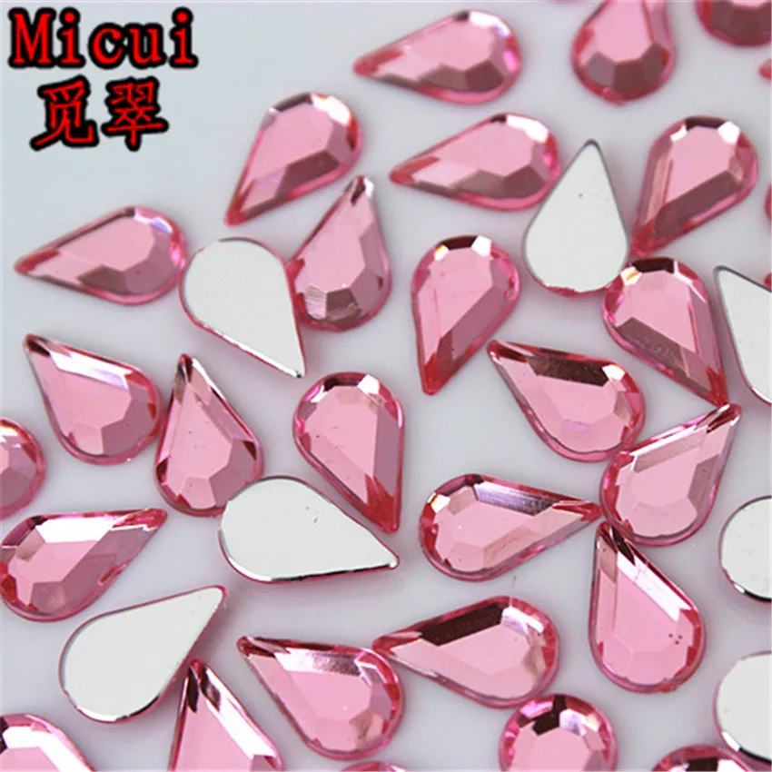 Micui 100pcs 6*10mm Mix Color Drop Rhinestones Flat Back Acrylic Gems Crystal Stones Non Sewing Beads for DIY Clothes MC311