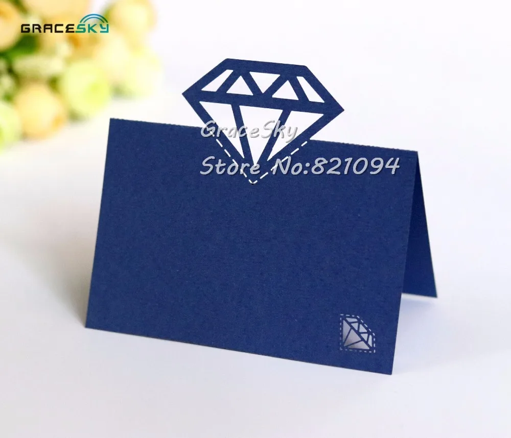 

50pcs free shipping laser cut Diamond design paper Name Place Cards Wedding invitation Cards Party RSVP Cards Table Decoration