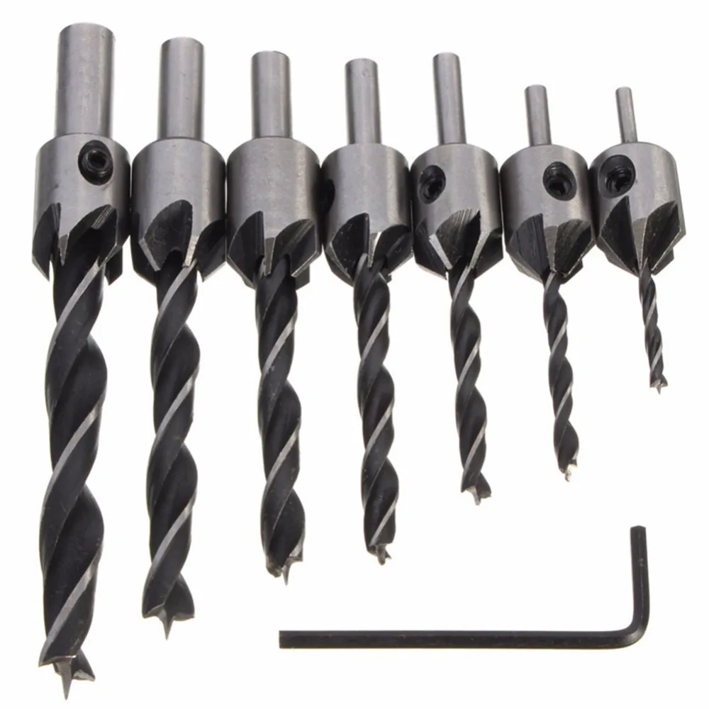 7pcs 3-10mm HSS Countersink Drill Bit Set Quick Change Screw #3 #4 #5 #6 #7 #8 #10 Counter Bore Screw Woodworking Tools