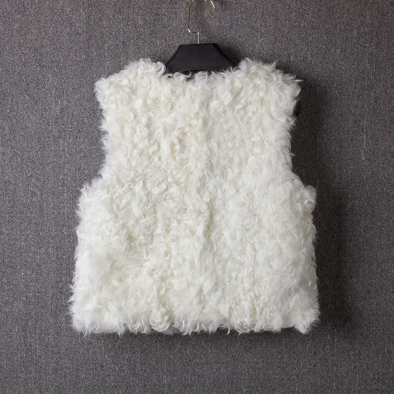 Short lamb fur vest  100%real fur vest  natural fur vest womens fur vests Half round collar