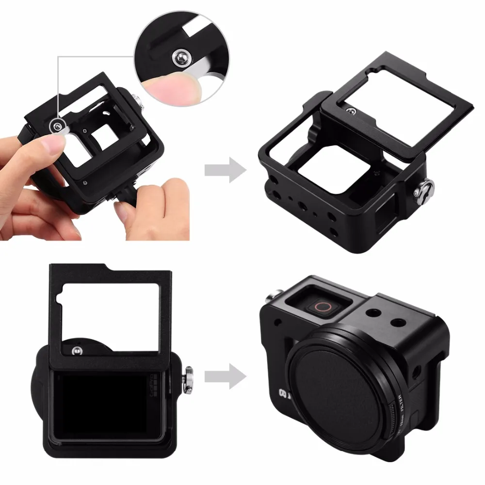 PULUZ perumahan Shell CNC aluminium Aloi kandang pelindung dengan bingkai Asuransi & 52mm lensa UV untuk GoPro HERO(2018) /7 hitam/6 /5