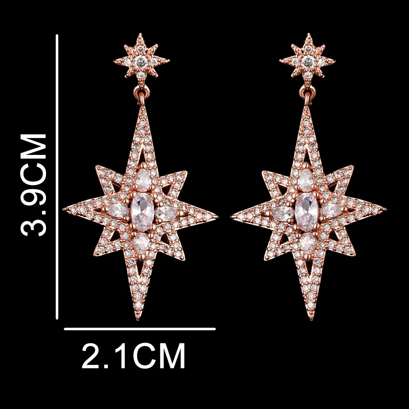 EMMAYA-أقراط هندسية للنساء ، فاخرة ، نجمة مزدوجة ، ندفة الثلج ، مجوهرات كلاسيكية ، لون الذهب الوردي #6