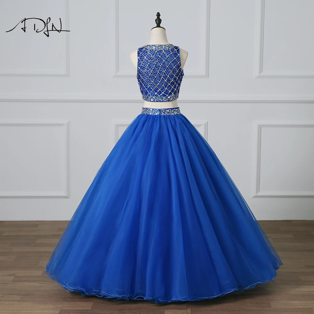 ADLN Royal Blue Abiti Stile Quinceanera Con Il cristallo A Due Pezzi Masquerade Abito Delicato In Rilievo Vestito Da Promenade Dolce 16 vestito Debuttante