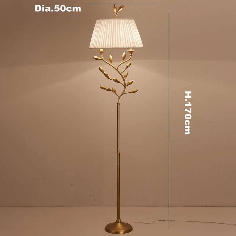 Floor Lamp Living Room American Led Standing Light For Office Reading Copper Lights Bedroom Bedside LED E27 Lighting Fixture