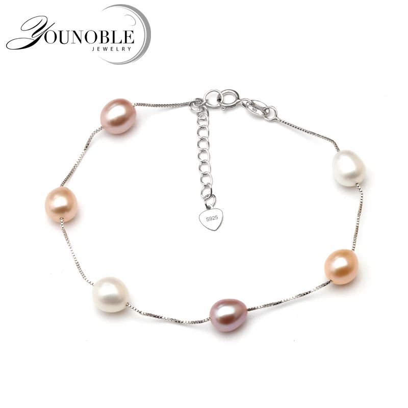 

Real Freshwater Pearl Bracelet 925 Silver For Women,Wedding Fashion Colorful Natural Pearl Charm Bracelet Jewelry