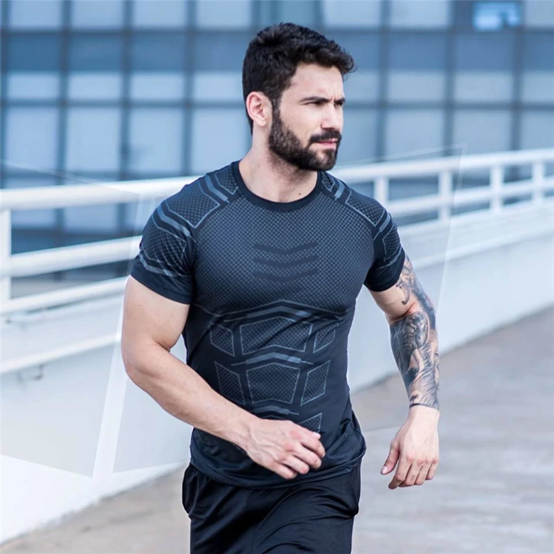 2019 New Men Gyms Fitness Compression t shirt Skinny Elasticity Bodybuilding Workout shirts male black tees tops Brand clothing