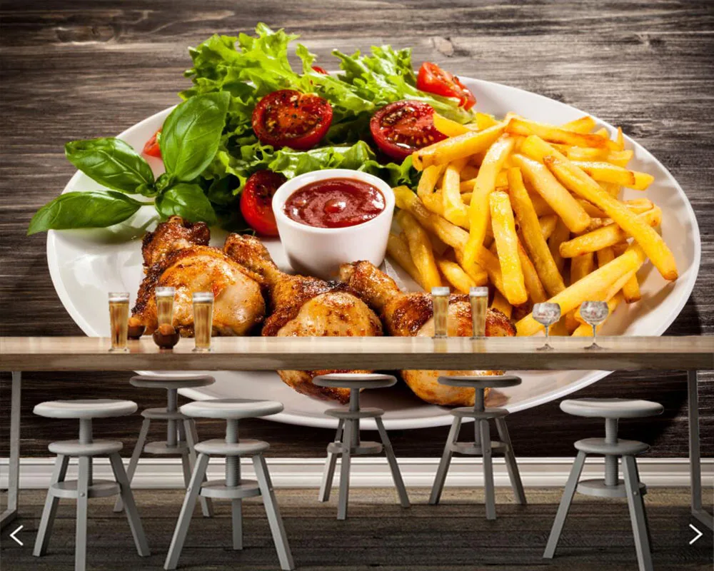 

Roast Chicken Potato Vegetables Plate Food 3d wallpaper papel de parede for dining room kitchen fast food shop restaurant bar