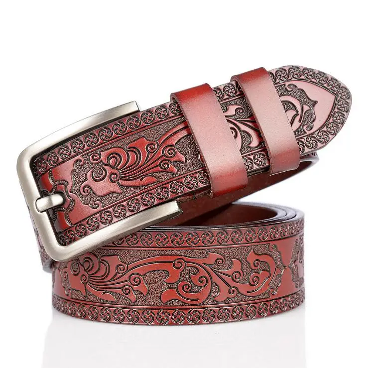 ZYBZYH2019 leather ladies engraving retro palace pattern pin buckle belt fashion retro metal embossed belt free delivery