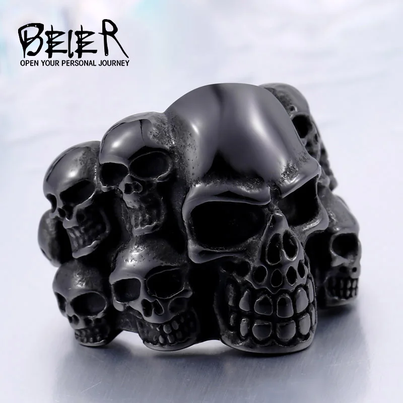 BEIER Fashion Stainless Steel Man\'s Rings From China Biker Punk Lots Of Skull Jewerly BR8-079