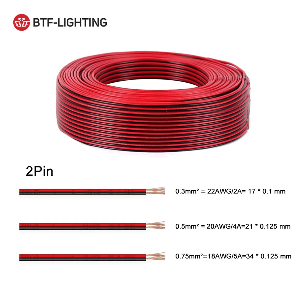 10m 2pin 3pin 4pin 5pin Electric Wires 22AWG 20AWG 18AWG WS2812B WS2813 5050 RGBW Flexible LED Cable Connector Extension Wire