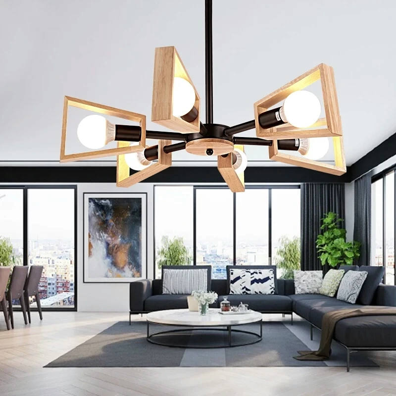 

Modern wood chandelier Restaurant Kitchen Dining room wooden chandelier Indoor home Art Decor E27 Bulb lustre suspension lamp