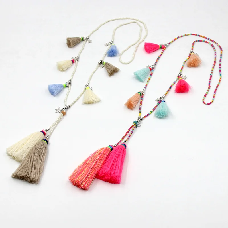 Damen-Schmuck Statement-Halskette Böhmische Handgemachte Bunte Quasten-Anhänger Weibliche Accessoires Halskette für Kleider – Detail 1