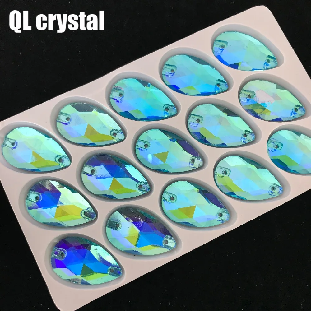 ALL Size QL Crystal 2018 popular Color AB Drops Sew On Crystal Stones Sewing On Rhinestone 2 Holes DIY Garment Dress Making