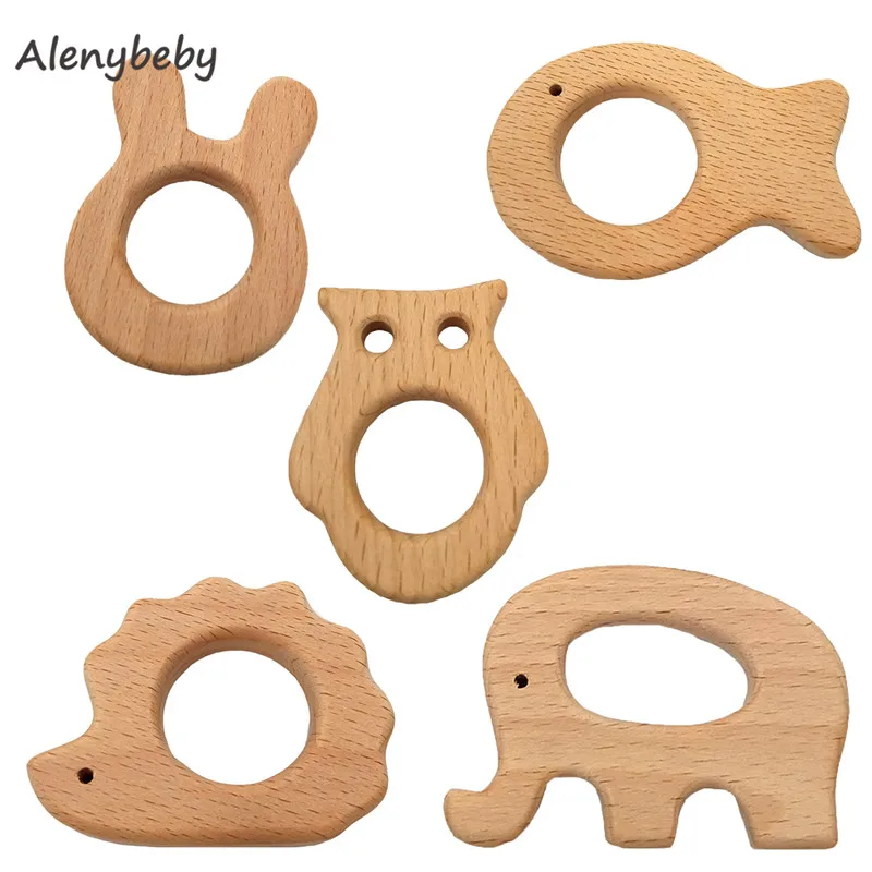 Beech Wooden English Alphabet Teether DIY Baby Teething Nursing Accessories Teether Baby Preschool Education Letter Shape Toy