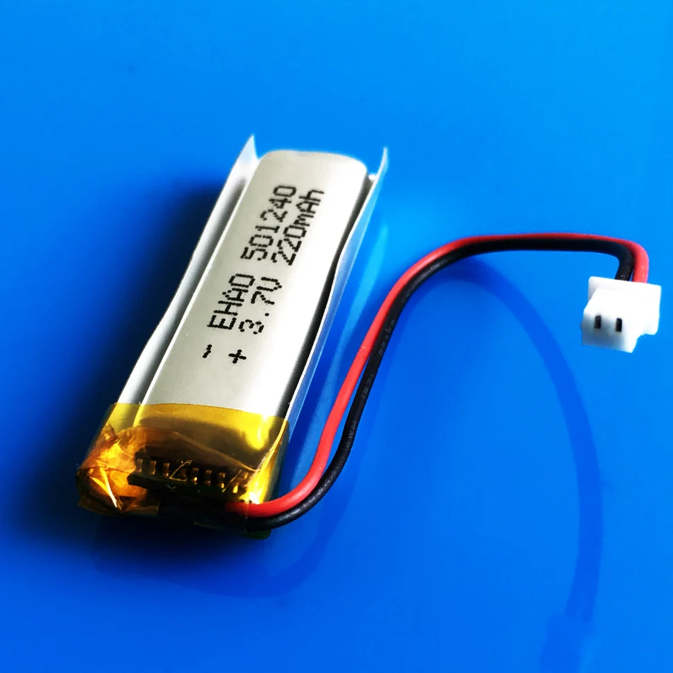 3.7V 220mAh Li polymer Battery Rechargeable 501240 + JST 1.25mm 2Pin Plug For Bracelet GPS MP3 Recorder Headphone Bluetooth