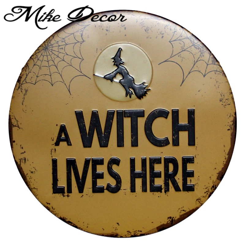 [ Mike Decor ] A WITCH LIVES HERE  Metal sign painting Modern Gift Wall Plaque Craft Room Classroom Hallowmas decor YA-972