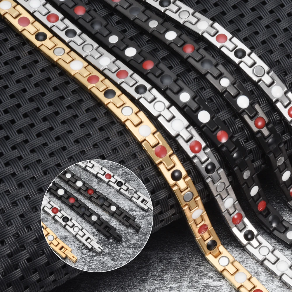 Vinterly Steel Magnetic Bracelet Women Gold-color Chain Germanium Energy Hologram Trendy Stainless Jewelry for Female Waterproof