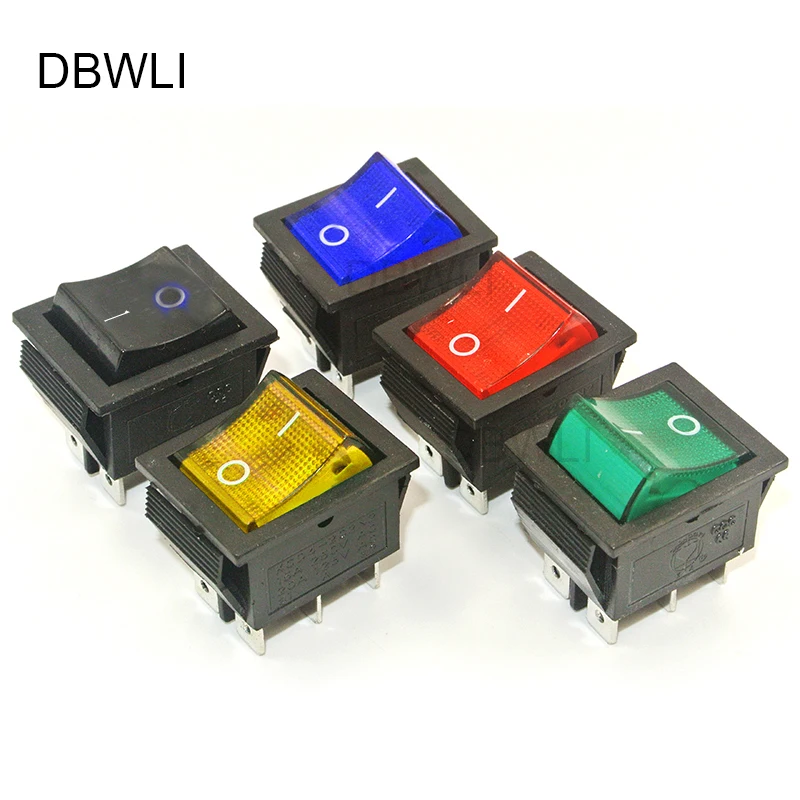 5PCS 6 Pins KCD4 DPDT On-On Latching Rocker Switch Power Switch 2 Position With Indicator Light