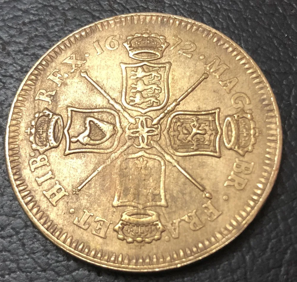 1672 England 5 Guineas - Charles II .9999 pure Gold Plated Copy Coin