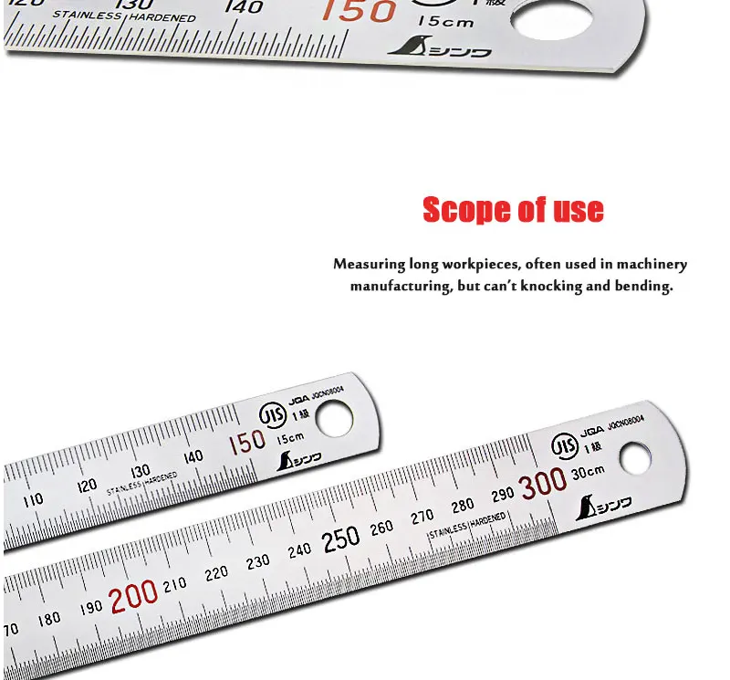 SHINWA Steel Iron ruler Stainless steel ruler Thickened scale steel ruler 15 30 60 100cm