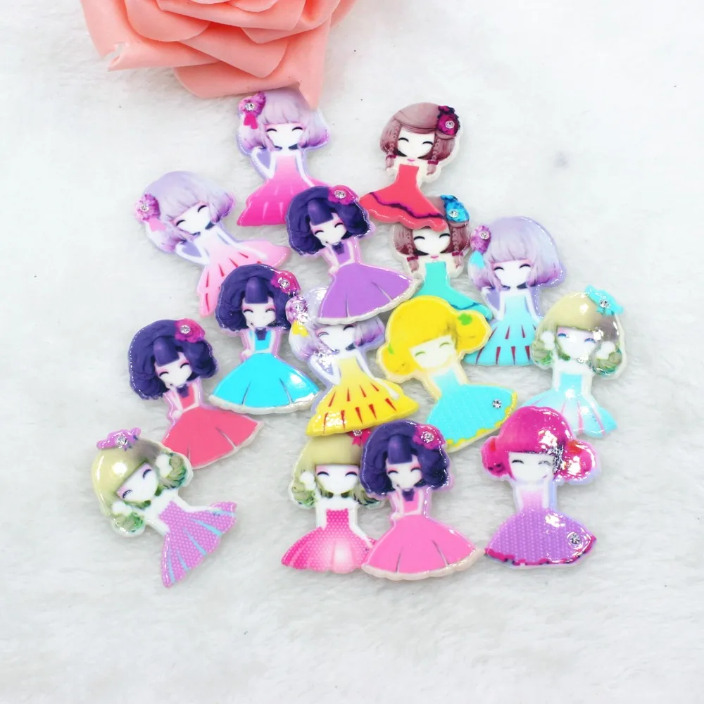 50pcs/lot planar resin kawaii princess with crystal mix colors for kids hair resin cabochons accessories