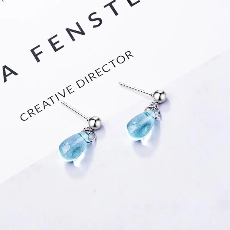 New Korean Literary Sweet Blue Water Droplets Earrings For Women Pendientes Jewelry Gift Brincos SAE55