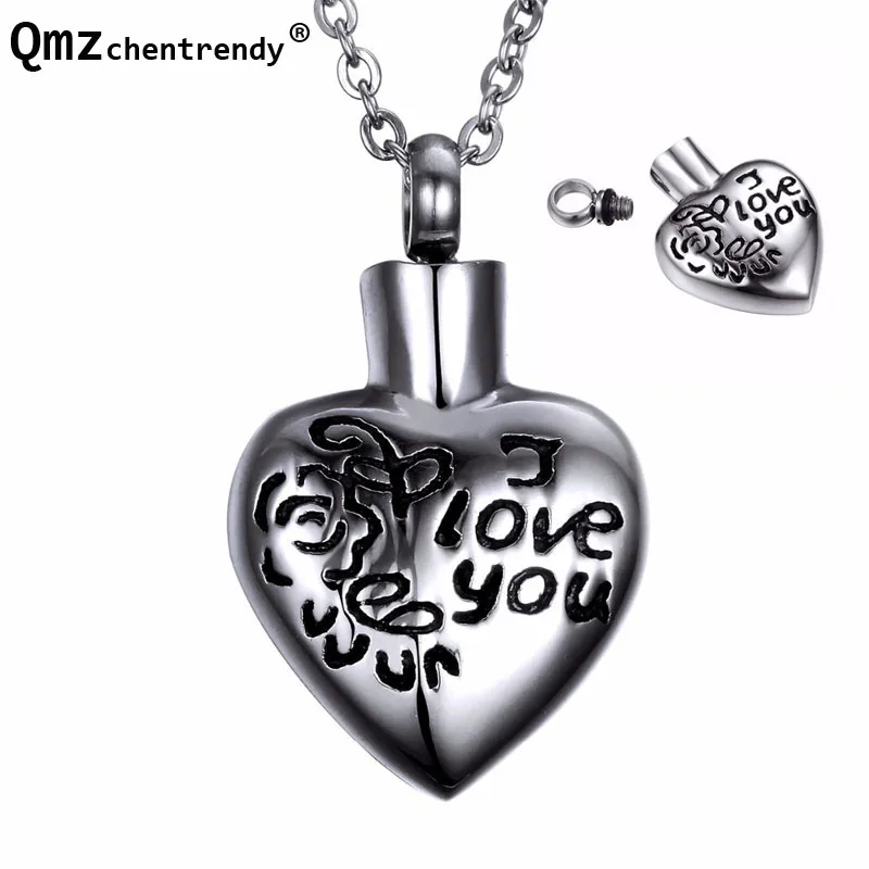 Titanium I Love You Perfume Bottle Heart Pendants Necklace Cremation Urn Jewelry Lovers Couples Keepsake Openable Put In Ashes