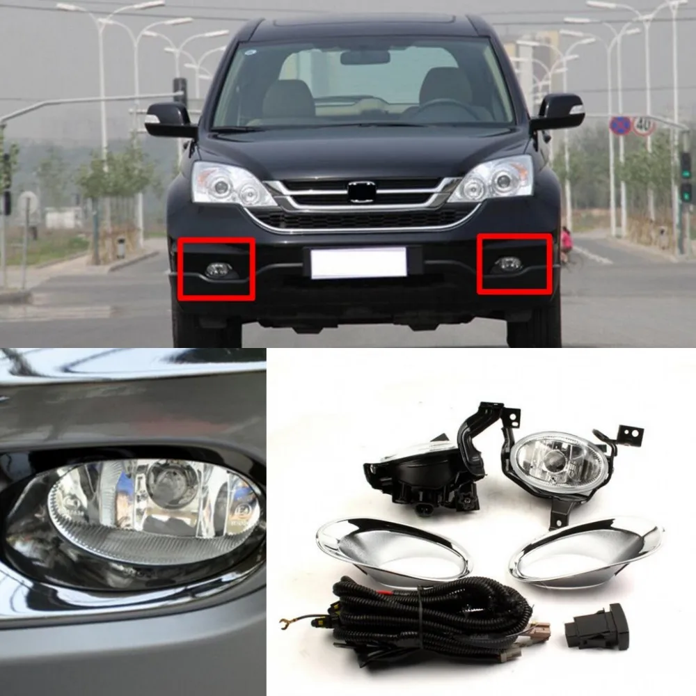 

JanDeNing Front Bumper fog Light Lamp Set with Wiring & Switch For Honda CRV 2010-2011