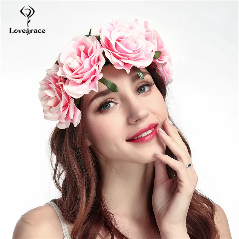 Faixa de cabeça elástica para casamento, flores, guirlanda de rosas, enfeites de cabelo para madrinhas, faixa de cabelo para praia