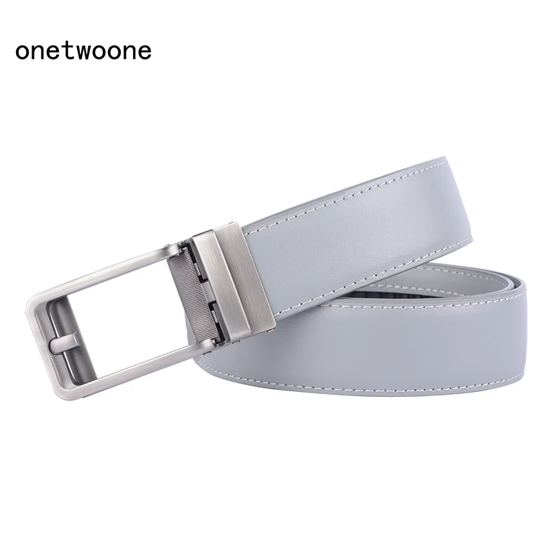 New Arrivals Men 100% Genuine Leather Belt Cowhide Cowboy Belt Straps With Alloy Automatic Buckle Gray Color Leather Straps