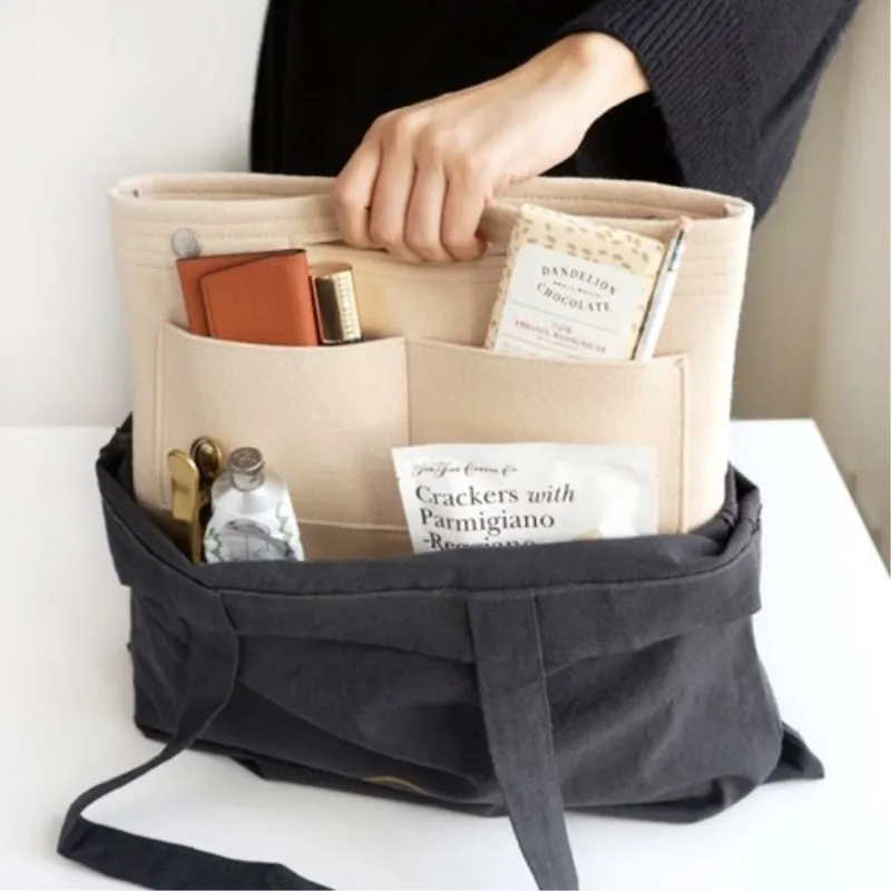 Bolsa de maquillaje multifunción, organizador de monedero con inserto de fieltro, bolsas de cosméticos con múltiples bolsillos, organizador de