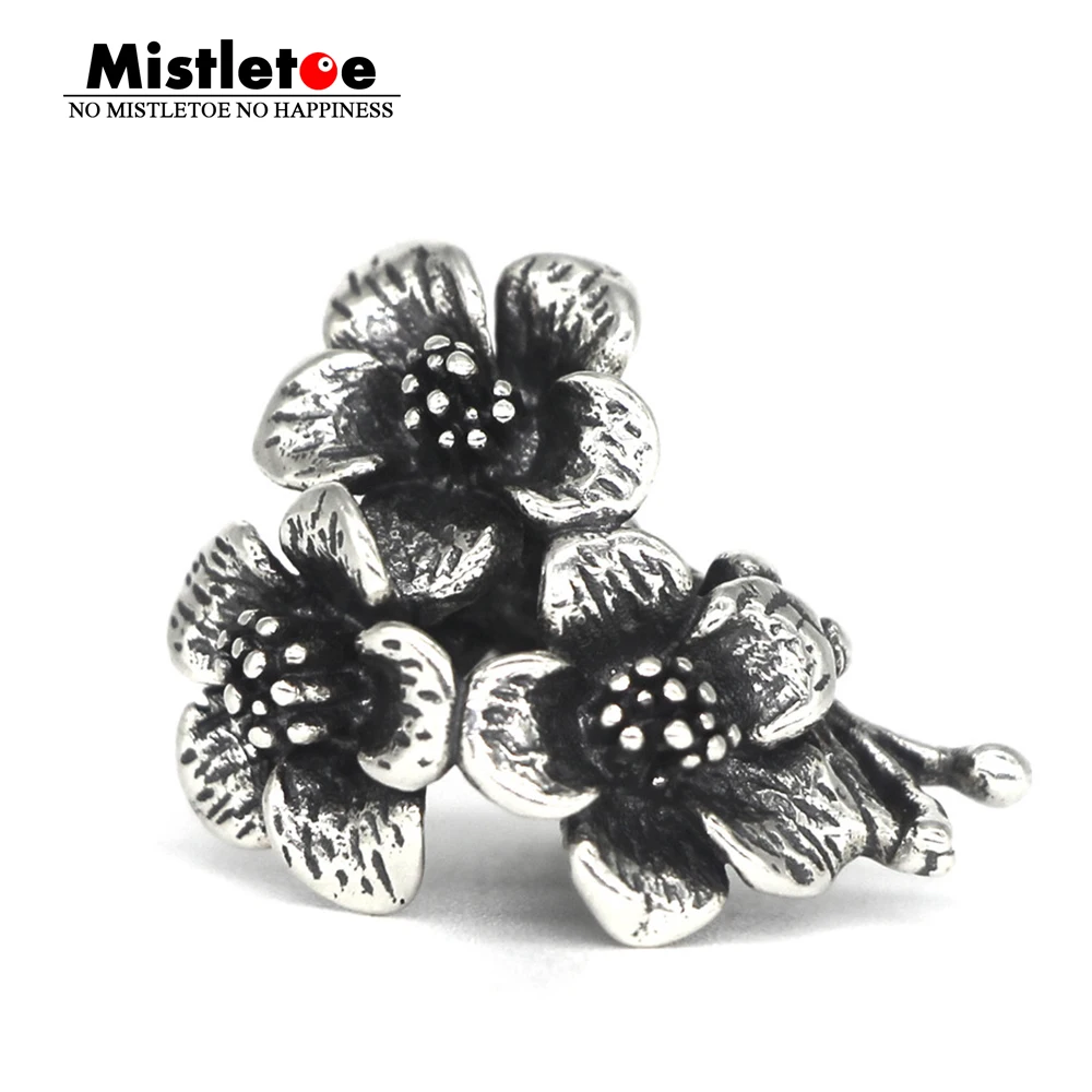 Mistletoe Genuine 925 Sterling Silver 3 Flowers Charm Bead Fit European Bracelet Jewelry