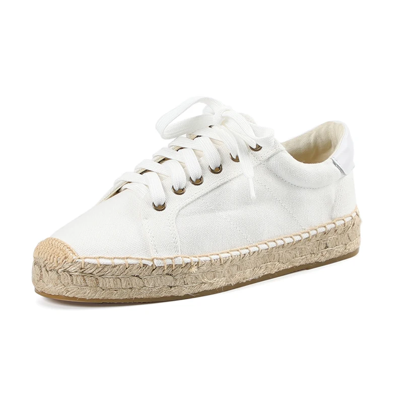 Espadrille Werkschoenen Voor Dames 2021 Echte Sapatos Platform Katoenen Veters Ronde Neus Effen Vrouw Espadrilles Nieuwe Sport