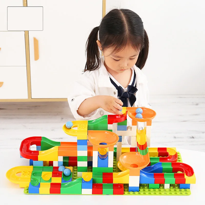 54-248PCS Construction Marble Race Run Maze Balls Track Building Blocks Big Size Educational Bricks Compatible with base Duplo