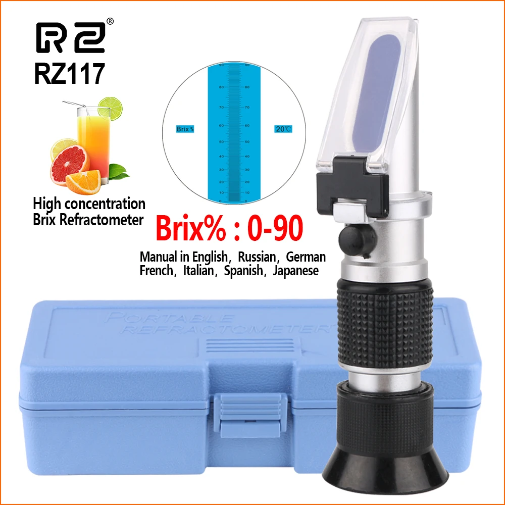 RZ Refractometer Sugar Meter 0-90% Brix RHB-90ATC Handheld Brewing Auto Refractometer Fruit Sauce Meter Sugar Refractomer