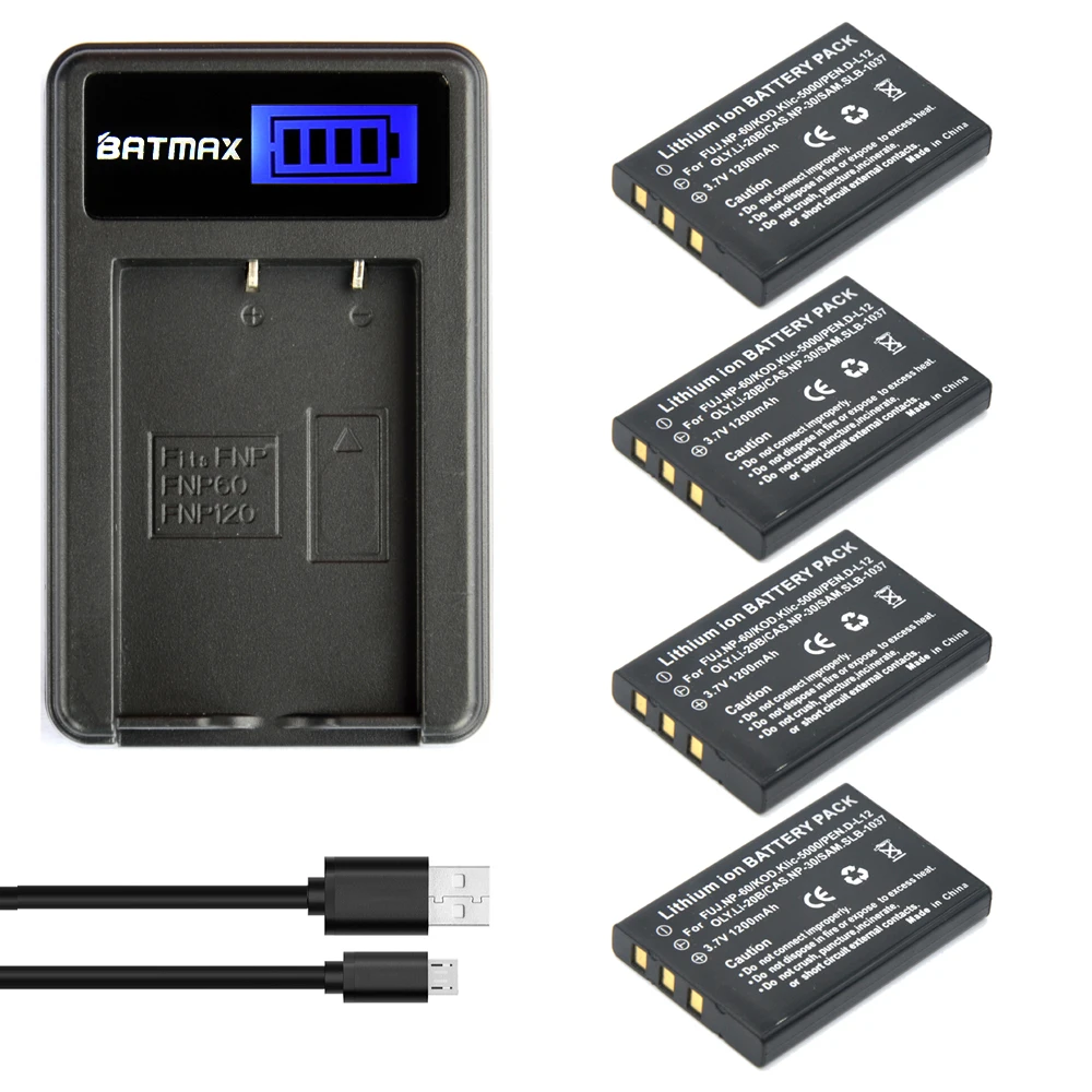 

4x 1200MaH NP-60 FNP-60 NP60 NP-30 K5000 D-Li2 Li-20B Battery&LCD Charger for Fujifilm F50I F401 F402 F501 ZOOM F410 F601