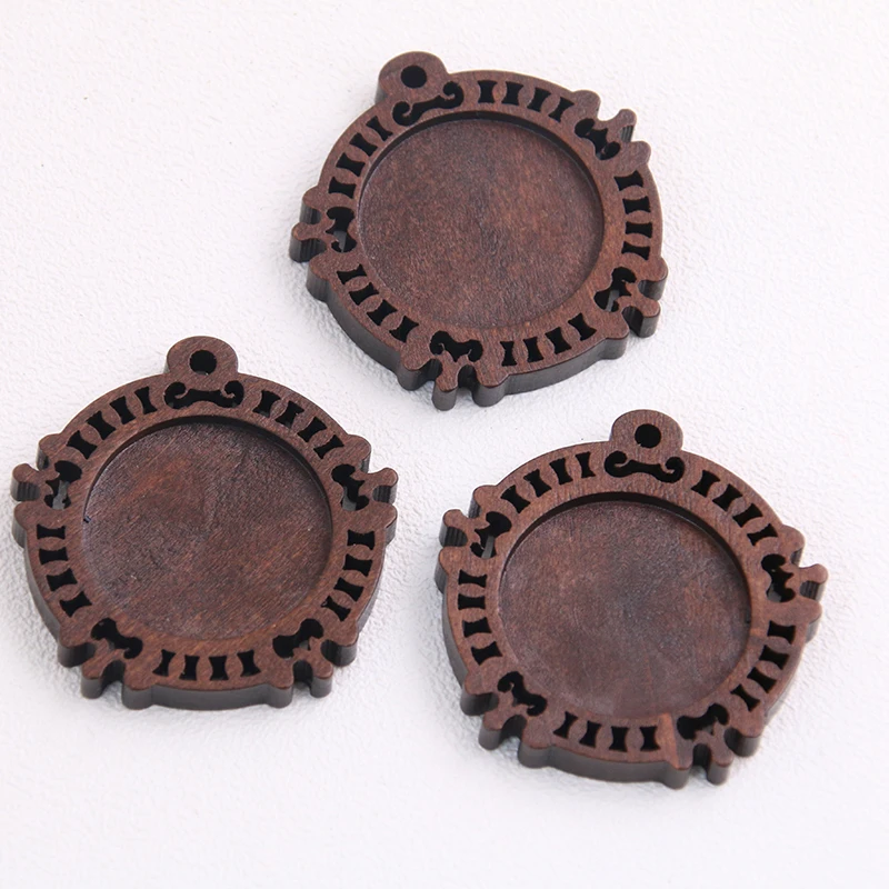 3pcs/lot Brown Wood Cabochon Settings 25mm Inner Size New Product 5 Style Round  Base Setting Charms Pendant Necklace Findings