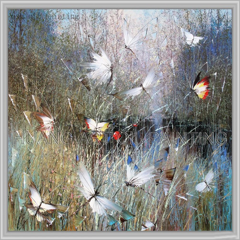 

Original Oil Painting Hand Painted Abstract Colorful Butterfly Fly in the River Summer Landscape Oil Painting on Canvas